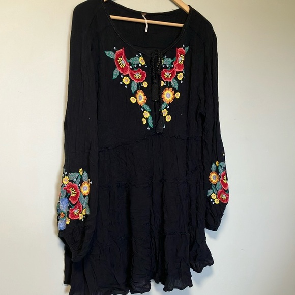 Free People Black with Floral Embroidery Dress - Picture 2 of 6